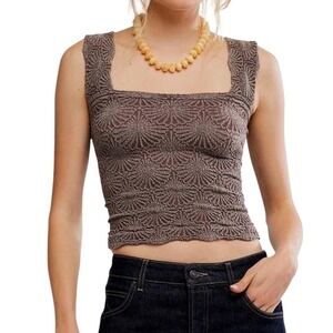 Free People Seamless Love Letter Cami Taupe Square Neck Cropped Jacquard S